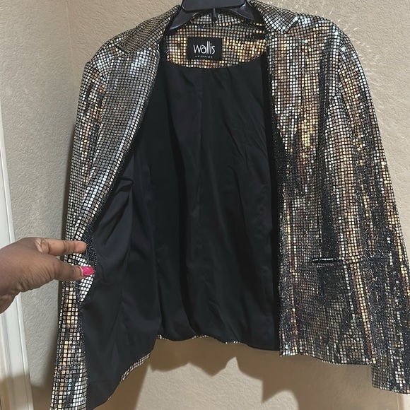 Wallis Silver Mirror Sequin Blazer size 16 - Picture 3 of 10